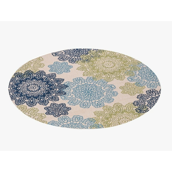 GAD Posey Geometric Medallion Indoor/ Outdoor Area Rug BEIGE/BLUE/GREEN - 6'7" ROUND