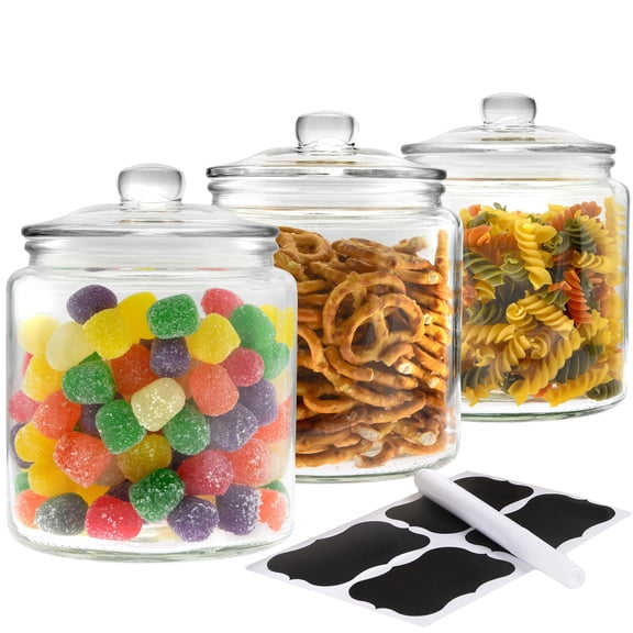 GADGETWIZ Glass Cookie Jar - Glass Apothecary Jars With Lids - Canister Sets For Kitchen Counter - Glass Candy Jars - Glass Canisters Set Of 3 - Sugar Containers For Countertop 3 pack 32oz