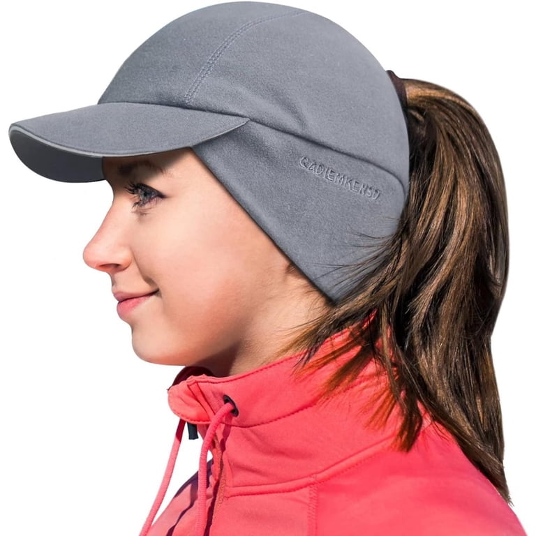 〽️Women\'s Light Grey Winter Reflective Fleece Ponytail Hat with Ear Warmers GADIEMKENSD Women main image 4