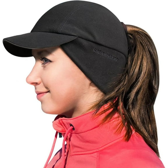 GADIEMKENSD Women's Winter Reflective Fleece Ponytail Hat with Drop Down Ear Warmer M24