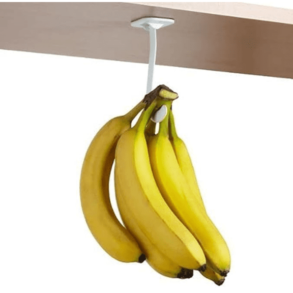 GADJIT Banana Hook Under Cabinet Banana Hanger Folds Out of Sight When Not in Use, Keep Bananas Fresh & End Counter Top Clutter! (White)