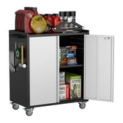 GAEANET 2 Door Rolling Garage Storage Cabinet with Side Pegboards, Lockable Metal Tool Cabinet with Wheels, Assembly Required, Black/Gray
