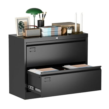GAEANET 2 Drawer Lateral File Cabinet,Metal Filing Cabinet with Lock,Wide File Cabinet for Home Office School Hanging Files Letter/Legal/F4/A4 Size,Black,Required-Assembly