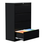 GAEANET Metal 4 Drawer Lateral File Cabinet, Locking Office Filing Cabinet for for Legal/Letter, Metal File Cabinet, Assembly Required, Black