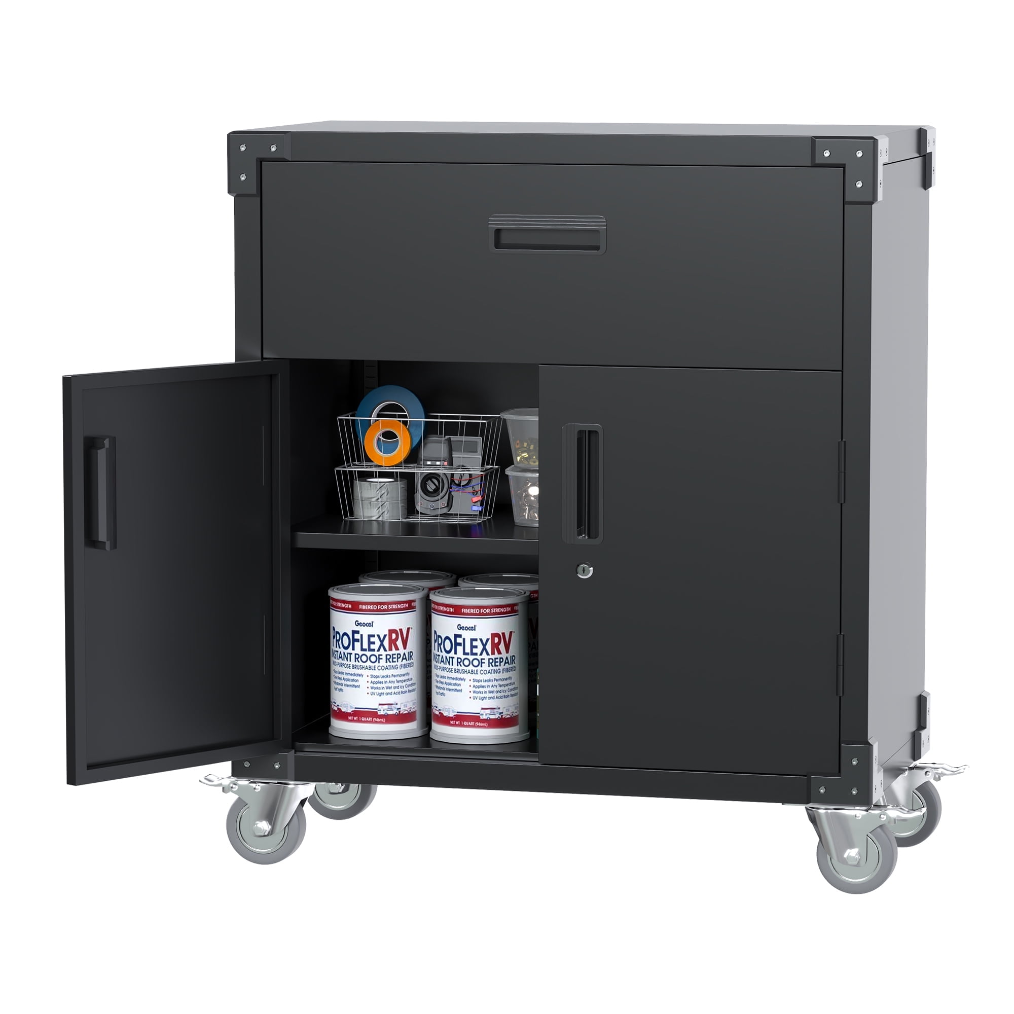 Black Steel Freestanding Lockable Cabinet with Adjustable Shelving