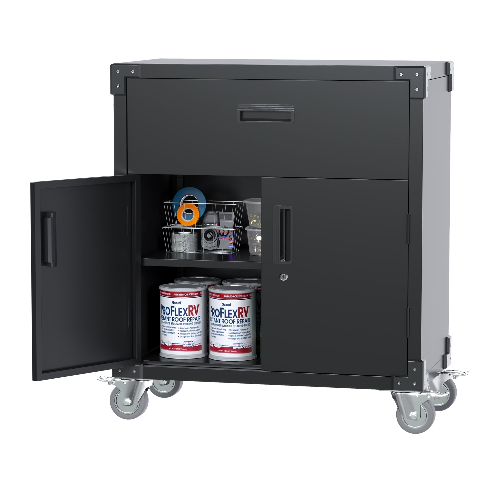 Black Steel Freestanding Lockable Cabinet with Adjustable Shelving