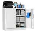 thumbnail image 1 of GAEANET Metal Storage Cabinet for Home Office, Locking Garage Storage Cabinet with 2 Doors and Shelves, Small Lockable Storage Cabinet with Pegboards, Assembly Required,White, 1 of 11