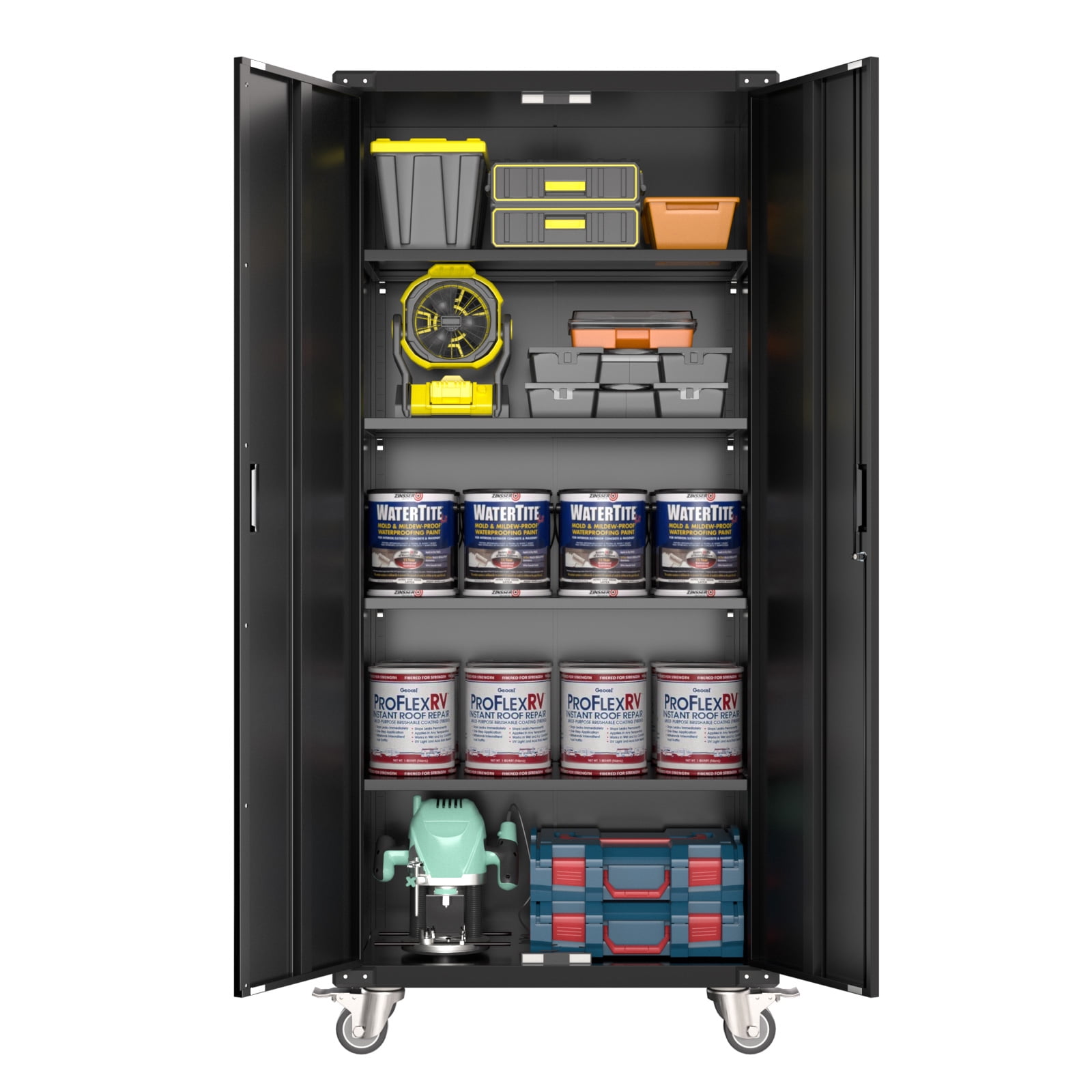 72In Metal Storage with Lock and Wheels, Black