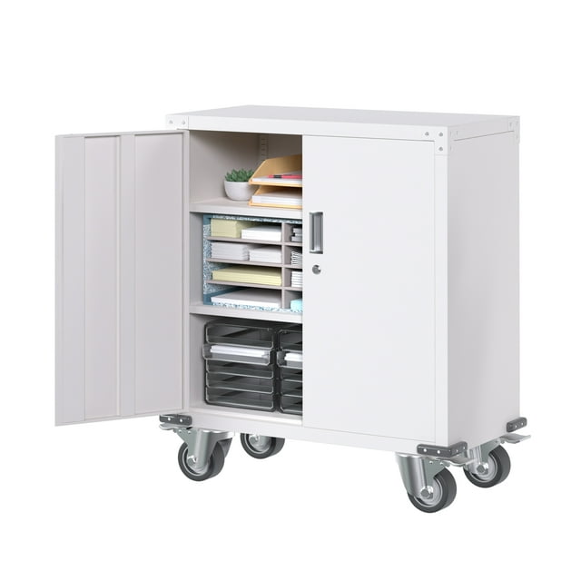 Metal Storage with Wheels, 35.4 inches Locking Rolling