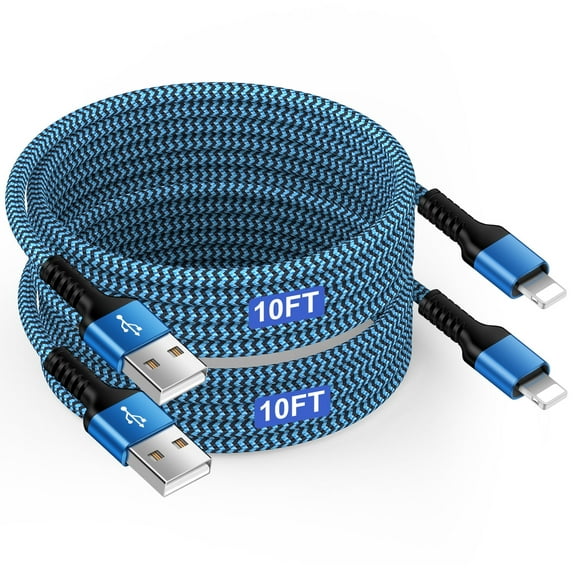 Compatible for iPhone Charger Cable, 2 Pack Fast USB Charging Cable 10FT, Nylon Braided Heavy Duty High Speed Data Sync Charger Cable Compatible for iPhone, Blue