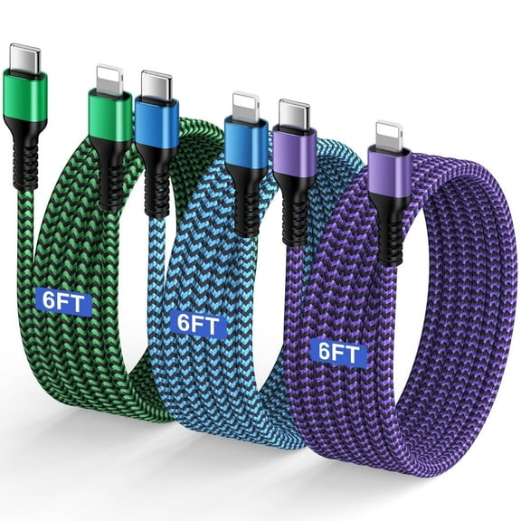 GAEF Charger Cable Compatible for iPhone,6FT Type C to Charger Cable Cord, Phone Power Cord High Speed Data Sync USB C Cable,3Pack Fast Charger Charging Cord Compatible for iPhone(Green/Blue/Purple)