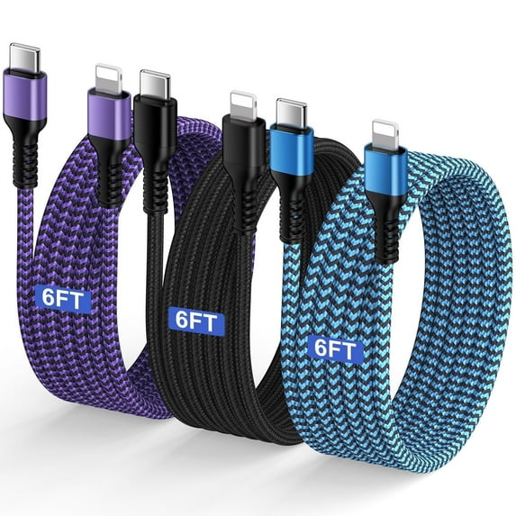 GAEF Charger Cable Compatible for iPhone,6FT Type C to Charger Cable Cord, Phone Power Cord High Speed Data Sync USB C Cable,3Pack Fast Charger Charging Cord Compatible for iPhone(Black/Blue/Purple)