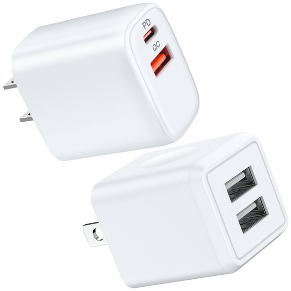 AndHot USB Wall Charger Block, Dual Port USB Charger+PD 20W Type C Charger Block Power Adapter Plug, USB C Block Charging Box Brick Cube Charger Station Compatible for iPhone Samsung Android, White