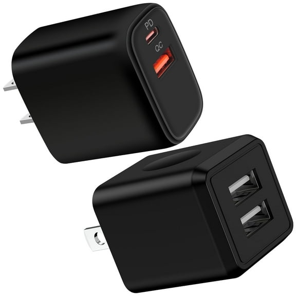 AndHot USB Wall Charger Block, Dual Port USB Charger+PD 20W Type C Charger Block Power Adapter Plug, USB C Block Charging Box Brick Cube Charger Station Compatible for iPhone Samsung Android, Black