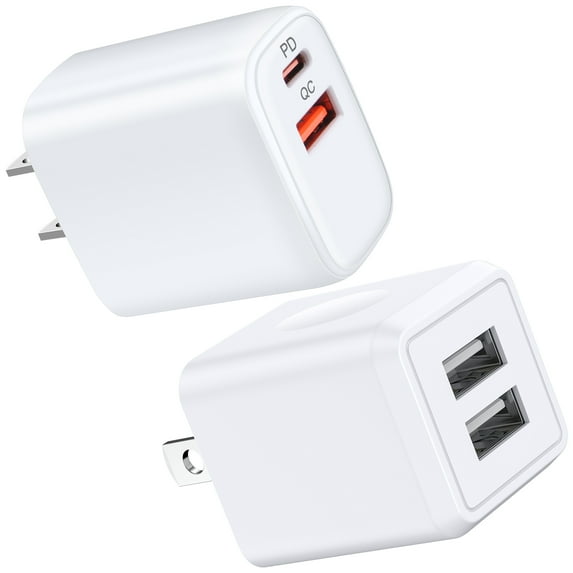 GAEF Fast Charger Wall Charger Block, 2Pack Dual Port Charger Block PD 20W USB Charger Plug Power Adapter Charging Station,Fast Charging Box Fast Charger Cube Compatible for iPhone/Android,White