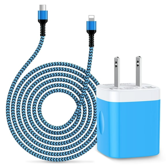 Compatible for iPhone Type C Charger Block, 20W PD USB C Charger with Charging Cable 10FT, USB C Block Charger Adapter Plug Power Station Type C Charging Box Compatible for iPhone, Blue