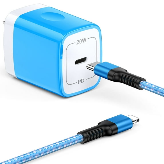 Compatible for iPhone USB C Charger Block, PD 20W Type C Block Charger Plug with 6FT Charging Cable, USB C Brick Cube Wall Charger Adapter Fast Charger Station Compatible for iPhone, Blue