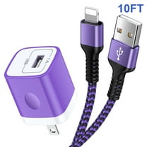 Compatible for iPhone Charger, GAEF Wall Charger Block with 10FT USB Charging Cable, Fast Charging Station Power Delivery USB Charger Adapter Plug Brick Cube Box Compatible for iPhone, Purple