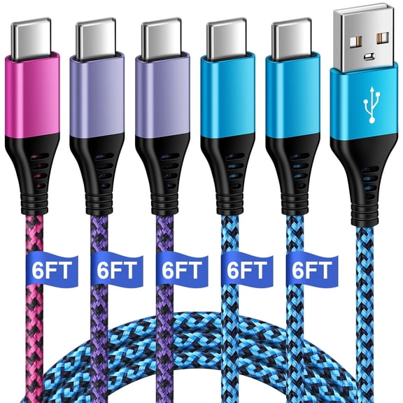 GAEF USB C Cable Fast Charging, 5 Pack USB A to Type C Charger Cords 6FT, Nylon Braided High Speed Charging Cable Data Transfer Cable Compatible for iPhone Samsung Android, Mixed C
