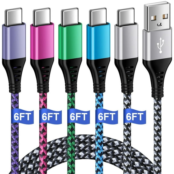 GAEF USB C Cable Fast Charging, 5 Pack USB A to Type C Charger Cords 6FT, Nylon Braided High Speed Charging Cable Data Transfer Cable Compatible for iPhone Samsung Android, Mixed A