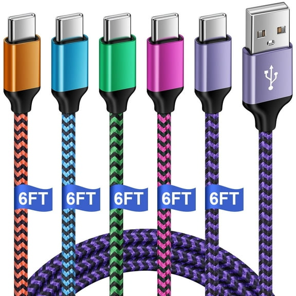 Type C Charging Cable, GAEF 5 Pack Fast Charging USB A to USB C Charging Cable 6FT, High Speed Data Sync Charger Cable Cord Nylon Braided Cable Compatible for iPhone Samsung Android, Mixed A