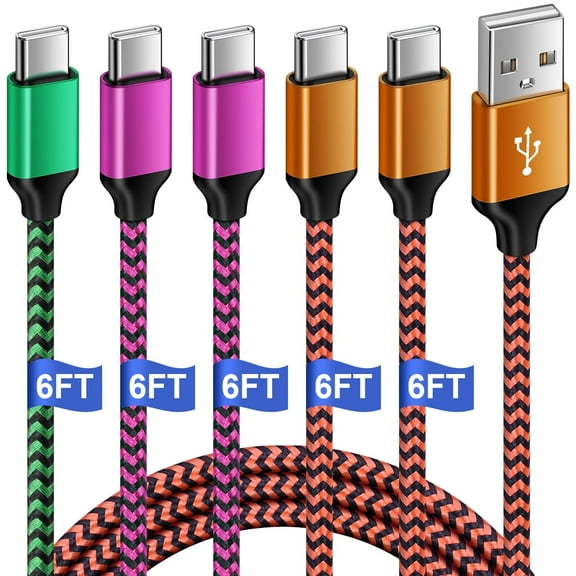 Type C Charging Cable, GAEF 5 Pack Fast Charging USB A to USB C Charging Cable 6FT, High Speed Data Sync Charger Cable Cord Nylon Braided Cable Compatible for iPhone Samsung Android, Mixed C