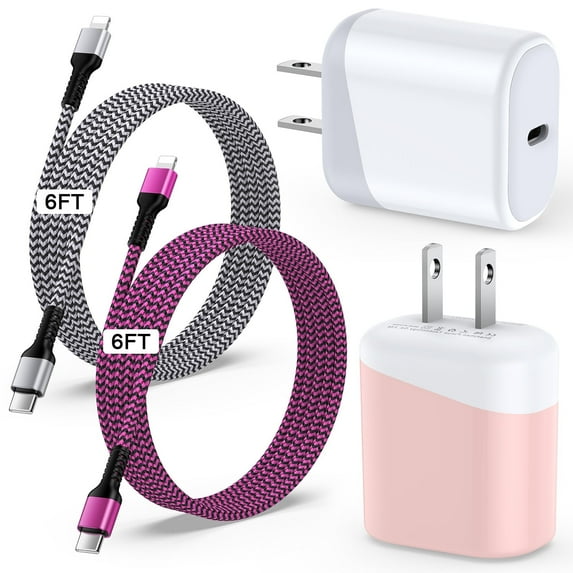 Compatible for iPhone Charger, 2 Pack USB C Charger Block with 6FT Type C Charging Cable, USB C Wall Charger Adapter Plug Type C Brick Box Charger Station Compatible for iPhone, White+Pink