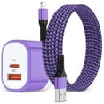 thumbnail image 1 of Compatible for iPhone Charger, PD+QC Dual Port 20W PD Charger Block with 6FT Fast Charging Cable, Type C Block USB C Charger Block Wall Adapter Plug Brick Compatible for iPhone, Purple, 1 of 7