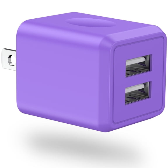 USB Wall Charger Block, 2.1A Dual Port Charging Box Wall Charger Adapter Plug Power Base USB Brick Cube Box Fast Charging Station Compatible for iPhone Android, Purple