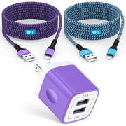Compatible for iPhone Charger, 2.1A Dual Port Charger Block+2 Pack Charging Cable 6FT, Wall Charger Block USB Brick Box Phone Fast Charger Station Power Base Compatible for iPhone, Mixed C