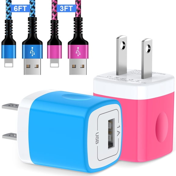 Compatible for iPhone Charger, 2 Pack USB Charger Block with Charging Cable 3FT+6FT, Charging Block Wall Charger Adapter Plug Brick Cube Box Fast Charging Station Compatible for iPhone, Mixed C