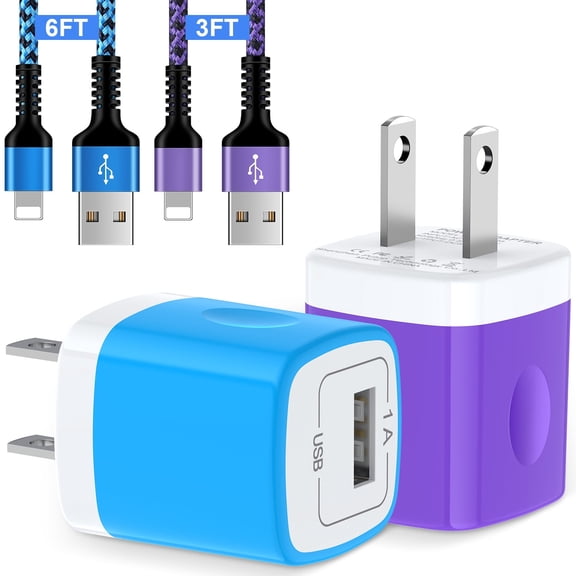 Compatible for iPhone Charger, 2 Pack USB Charger Block with Charging Cable 6FT, Charging Block Wall Charger Adapter Plug Brick Cube Box Fast Charging Station Compatible for iPhone, Mixed