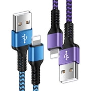 Compatible for iPhone Charger Cable, 2 Pack Fast USB Charging Cable 6FT, Nylon Braided Heavy Duty High Speed Data Sync Charger Cable Compatible for iPhone, Blue+Purple