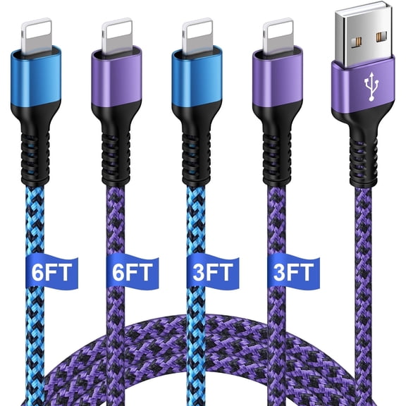 GAEF USB Charger Cable,4Pack Nylon Braided Charger Cord,3/6FT Long Charger Cable Fast Charging Cord 480 Mbps High Speed Data Sync Cable,Fast Phone Charger Cable Cord Compatible iPhone