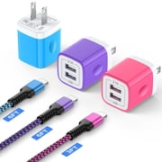 Charging Block, GAEF 3 Pack Dual Port Wall Charger Adapter with 3pcs Charging Cable 3/6/6FT, Charger Block Power Adaptwe USB Charger Cube Box Fast Charging Station Compatible for iPhone, Mixed A