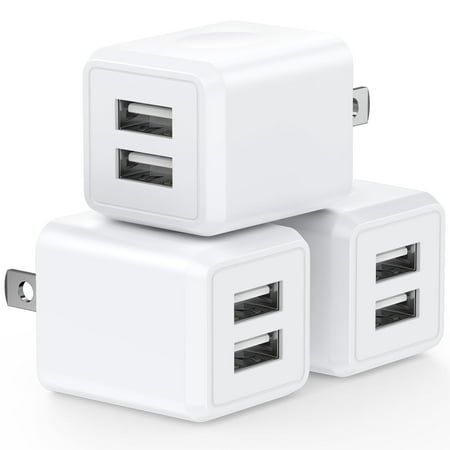 AndHot 3 Pack USB Charger Block, 2.1A Dual Port Wall Charger Adapter Plug Power Adapter Power Base Charger Station Charging Brick Box Fast Charger Block Compatible for iPhone Android, White