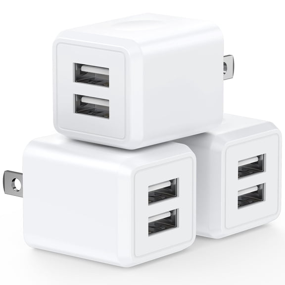 AndHot 3 Pack USB Charger Block, 2.1A Dual Port Wall Charger Adapter Plug Power Adapter Power Base Charger Station Charging Brick Box Fast Charger Block Compatible for iPhone Android, White