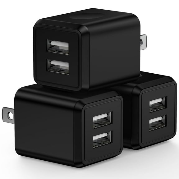 AndHot 3 Pack USB Charger Block, 2.1A Dual Port Wall Charger Adapter Plug Power Adapter Power Base Charger Station Charging Brick Box Fast Charger Block Compatible for iPhone Android, Black