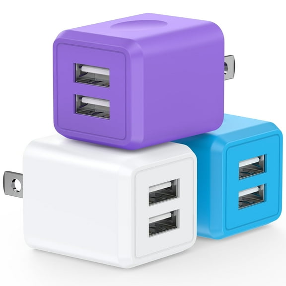 AndHot 3 Pack USB Charger Block, 2.1A Dual Port Wall Charger Adapter Plug Power Adapter Power Base Charger Station Charging Brick Box Fast Charger Block Compatible for iPhone Android, Mixed