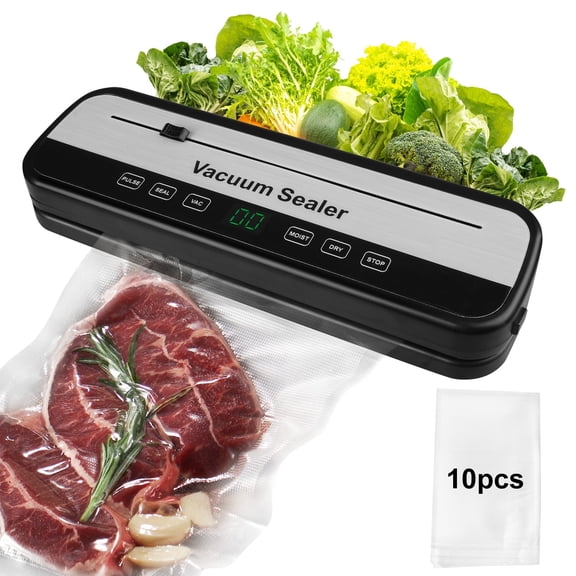 AndHot Vacuum Sealer Machine,Food Vacuum Sealer Machine Automatic Air Sealing for Food Storage, Build-in Cutter, Pulse Function,Dry and Moist Food Modes with 10 Pcs Seal Bags for Camping, Kitchen