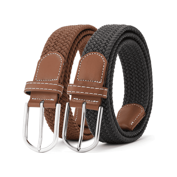 GAEKEAO Belt for Men 2 Pack Elastic Braided 1 3/8" Stretch Men Belts for Casual Pants and Jeans,Gift Box