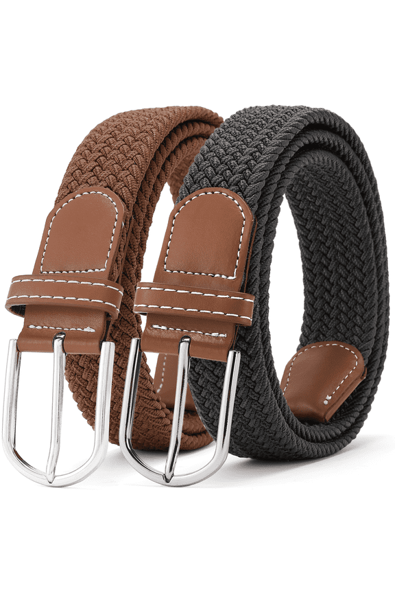 Belt for Men 2 Pack Elastic Braided 1 3/8" Stretch Men Belts for Casual Pants and Jeans,Gift Box