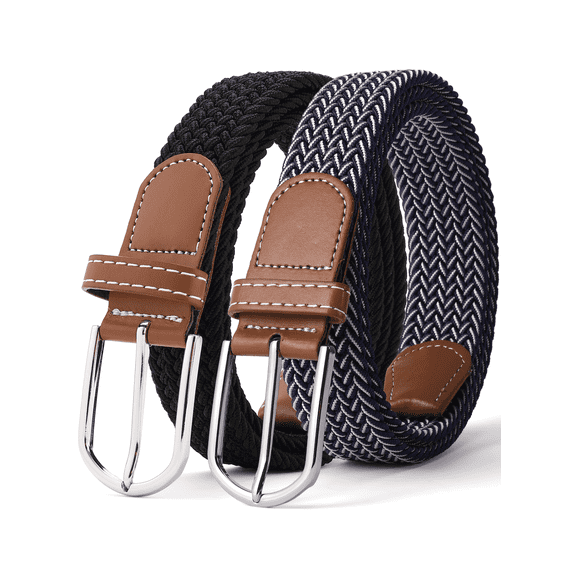 GAEKEAO Belt for Men 2 Pack Elastic Braided 1 3/8" Stretch Men Belts for Casual Pants and Jeans,Gift Box