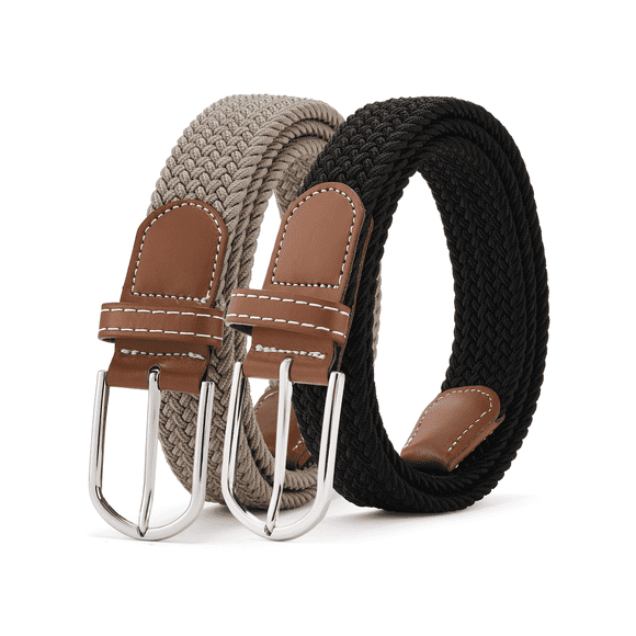 Belt for Men 2 Pack Elastic Braided 1 3/8" Stretch Men Belts for Casual Pants and Jeans,Gift Box