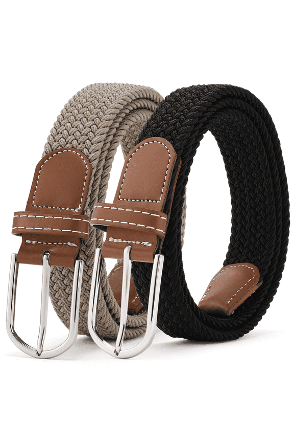 Belt for Men 2 Pack Elastic Braided 1 3/8" Stretch Men Belts for Casual Pants and Jeans,Gift Box
