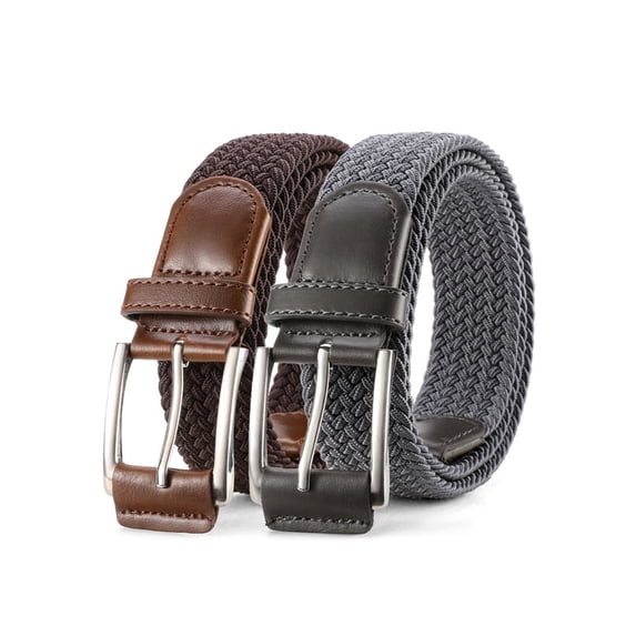 GAEKEAO Belt for Men 2 Pack Elastic Braided 1 3/8" Stretch Men Belts for Casual Pants and Jeans,Gift Box