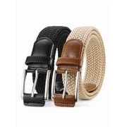 Belt for Men 2 Pack Elastic Braided 1 3/8" Stretch Men Belts for Casual Pants and Jeans,Gift Box