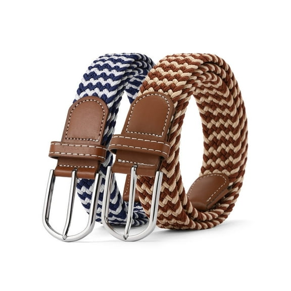 GAEKEAO Belt for Men 2 Pack Elastic Braided 1 3/8" Stretch Men Belts for Casual Pants and Jeans,Gift Box