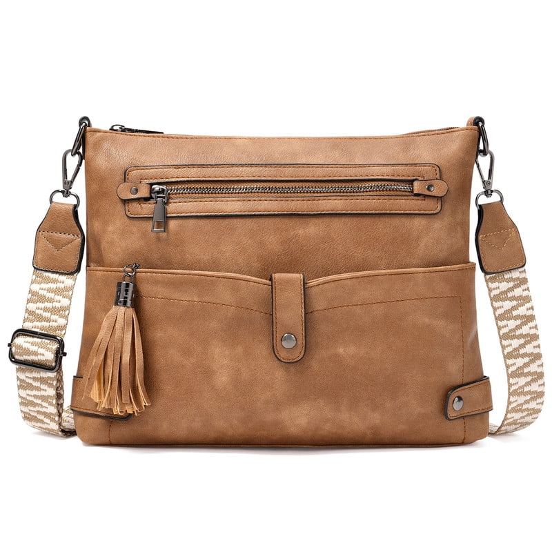 GAEKEAO Large Crossbody Bags for Women Multi Pocket Leather Crossbody Purse Designer Shoulder Bag Adjustable Strap Everyday Travel Handbag