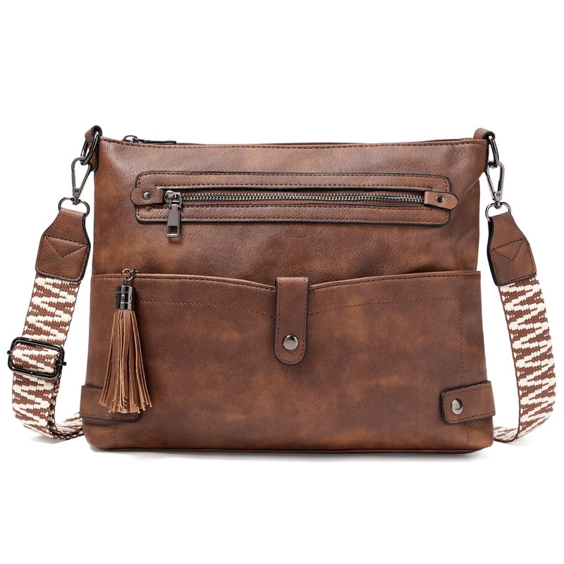 GAEKEAO Large Crossbody Bags for Women Multi Pocket Leather Crossbody Purse Designer Shoulder Bag Adjustable Strap Everyday Travel Handbag
